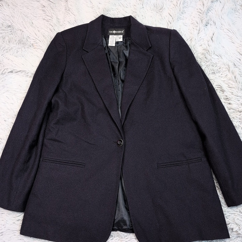 Vintage Sag Harbor Jacket Womens 14 Purple Wool Blazer Coat Preppy Soft